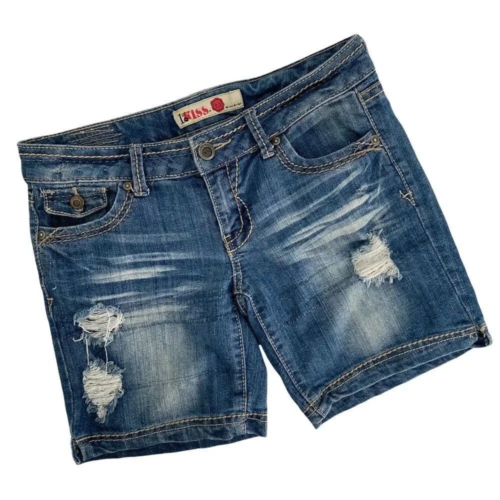 1st Kiss Blue Distressed Denim Jean Bermuda Shorts in Size Youth 7